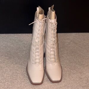 Sam Edelman Cream Lace-Up Boots